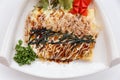 Japanese Omelette with Okonomiyaki Sauce. Royalty Free Stock Photo