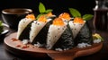 Japanese Onigiri close-up shot. Generative AI. Royalty Free Stock Photo