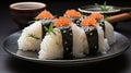 Japanese Onigiri close-up shot. Generative AI. Royalty Free Stock Photo