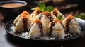 Japanese Onigiri close-up shot. Generative AI. Royalty Free Stock Photo