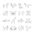 Japanese origami paper animals vector line icons