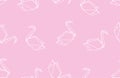 Japanese origami swan seamless linear pattern on pink background