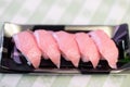 Japanese Otoro Sushi, pink fatty tuna or maguro. Royalty Free Stock Photo