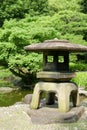 Japanese outdoor stone lantern in zen garden
