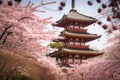 japanese pagoda surrounded by cherry blossom trees, providing a welcome springtime escape