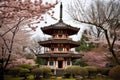 japanese pagoda surrounded by cherry blossom trees, providing a welcome springtime escape