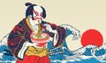 Japanese Painting Background Illustration of Men eats Ramen Noodle