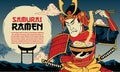 Japanese Painting Background of Samurai Warrior Eats Ramen Noodle