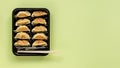 Japanese pan-fried dumplings, vegetable Gyoza, to take away.