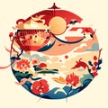 Japanese paper-cut works. Japanese-style artwork. Vector illustration. Generative AI