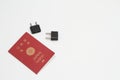 Japanese passport and conversion plug Royalty Free Stock Photo