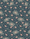 Japanese Pastel Blue and Pink Flower Seamless Pattern