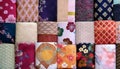 Japanese patchwork pattern with geometric designs and small floral accents Royalty Free Stock Photo
