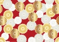Japanese Auspicious Vintage Chrysanthemum Pattern On A Red Background. Vector Seamless Illustration.