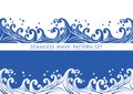 Japanese Vintage Seamless Wave Patterns Set, Vector Illustration. Royalty Free Stock Photo