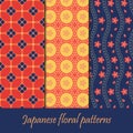 Japanese pattern set. Seamless floral fabric textures Royalty Free Stock Photo