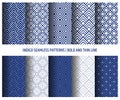 Japanese patterns,indigo color seamless wallpapers vector Royalty Free Stock Photo