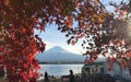 Japanese people drive a recreational vehicle and come to picnic near the Kawaguchiko lake