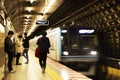 Japanese people and foreign passengers wait and journey with MRT Tozai Line trains go to Ginza at Kasai in Tokyo, Japan Royalty Free Stock Photo