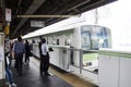 Japanese people and foreigner traveller waiting train and subway Royalty Free Stock Photo