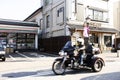 Japanese people riding chopper motorcycle on street of Naritasan Omote Sando or Narita old town at Chiba in Tokyo, Japan