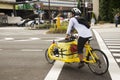 Japanese people riding new innovation bicycle waiting traffic s