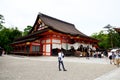 Japanese people and traveler foreigner walking inside Yasaka shrine for pray and looking visit at Yasaka shrine or Gion Shrine