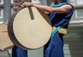 Japanese percussion drum being played during a march