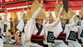 Japanese performers dancing traditional Awaodori dance in the famous Koenji Awa Odori festival, Tokyo, Japan