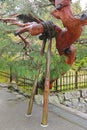 Japanese pine tree being propped up at Tenryuji Temple in Kyoto, Japan