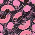 Japanese pink fan cherry seamless pattern Royalty Free Stock Photo