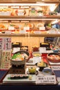 Japanese plastic food replicas in restaurant window Royalty Free Stock Photo