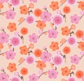 Japanese Plum Blossom Vector Seamless Pattern