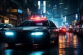 Japanese police car patrolling a street at night in Japan