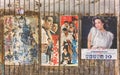 Japanese posters of samurai or yakuza classic movies and pop music idol.