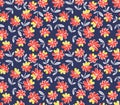 Japanese Pretty Flower Leaf Vector Seamless Pattern