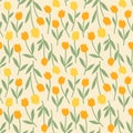 Japanese Pretty Tulip Leaf Brancht Vector Seamless Pattern