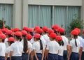 2017 OCTORBER 01. TOKYO JAPAN. Japanese primary school students are in the row to prepare for sport day at public park Royalty Free Stock Photo