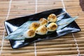 Japanese Quail Eggs Kushiyaki, Skewered and Grilled Meat