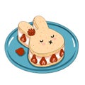 Japanese rabbit face sandwich with strawberry isolated on white background. Vector graphics