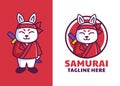 Japanese rabbit samurai mascot logo design