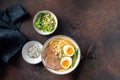 Japanese ramen noodles soup bowl with pork and egg Royalty Free Stock Photo