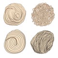 Japanese ramen noodles vector set of four types - round, flat, wavy, rectangular, thin, medium and thick. Stock Royalty Free Stock Photo