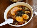 Japanese ramen soup with chicken, egg, chives and sprout Royalty Free Stock Photo