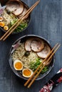 Japanese ramen soup with pork, egg and chives Royalty Free Stock Photo