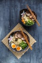 Japanese ramen soup with pork, egg and chives Royalty Free Stock Photo