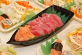 Japanese raw fish sashimi and tuna with kani salad