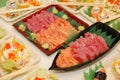 Japanese raw fish sashimi and tuna with kani salad