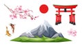 Vector japanese Torii gate sakura koi carp Royalty Free Stock Photo