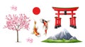 Vector japanese Torii gate sakura koi carp Royalty Free Stock Photo